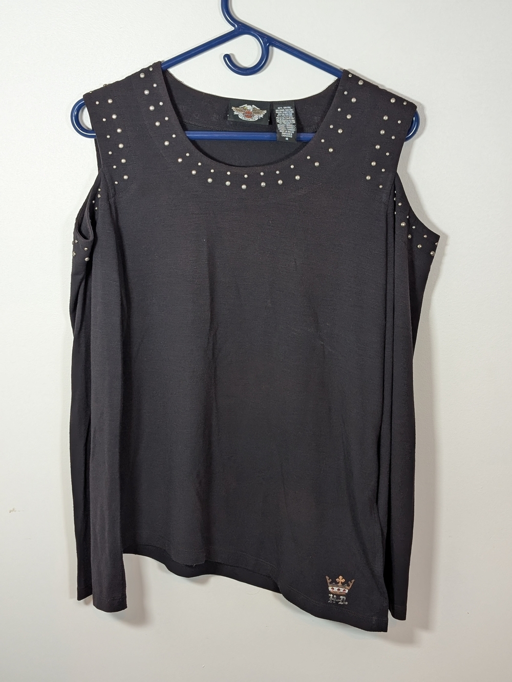 Harley-Davidson Black Cold-Shoulder Long Sleeve Top with Stud Accents